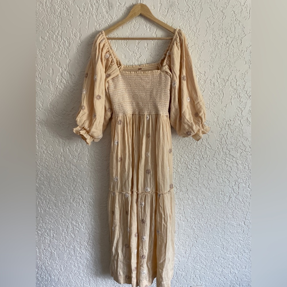 FREE PEOPLE Dahlia Embroidered Cotton Maxi Dress size Medium - Picture 4 of 8
